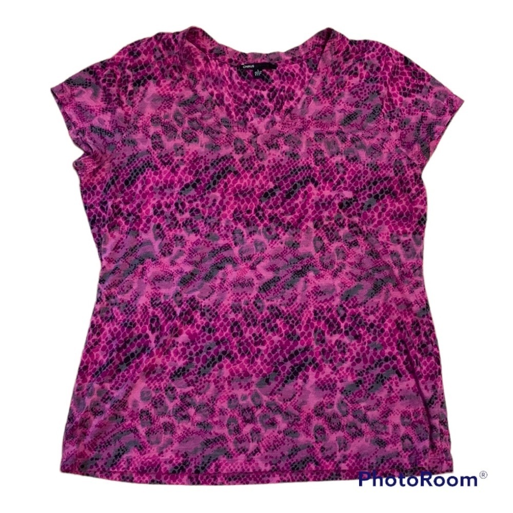Pink Fuchsia Snakeskin Short Sleeve Tee | Large